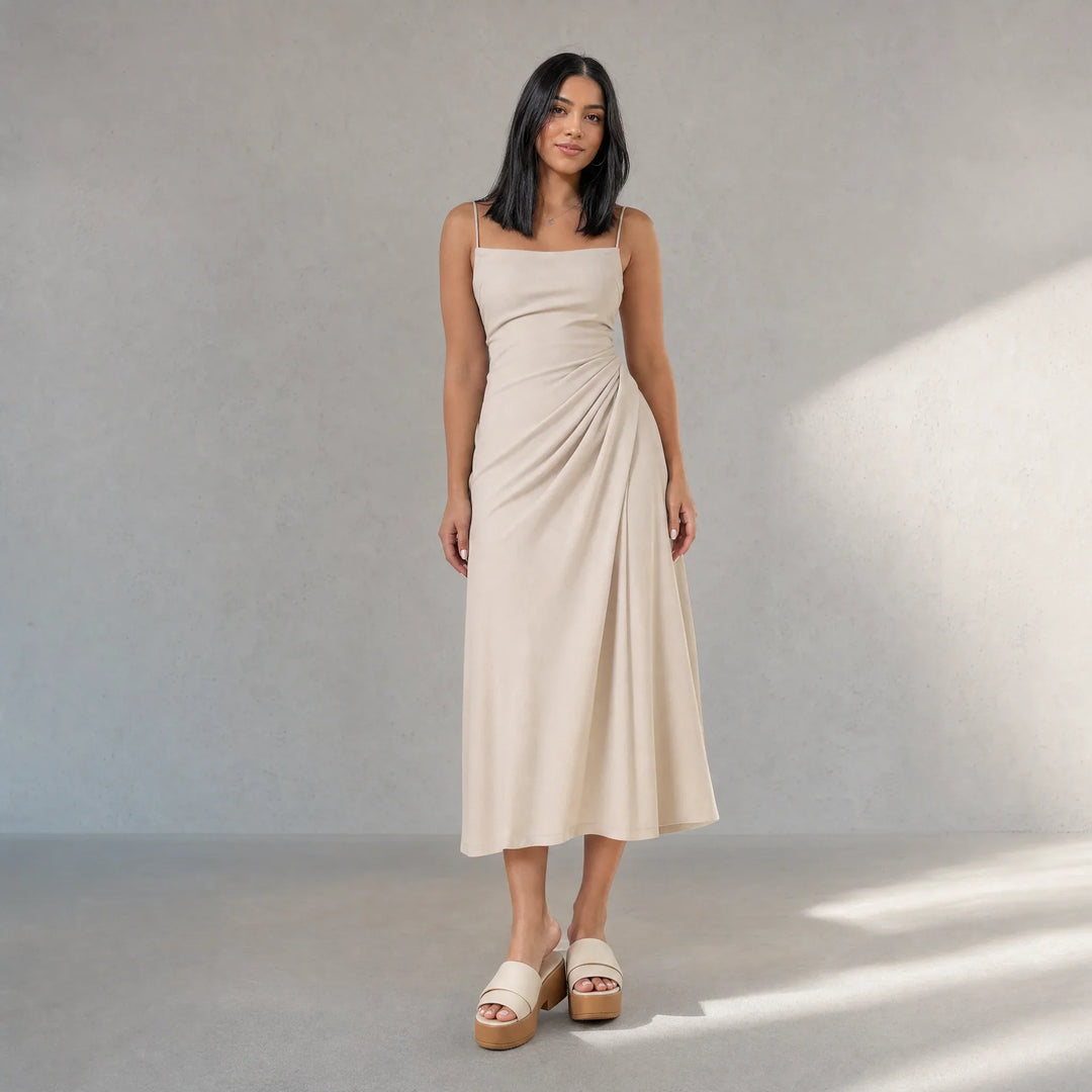 Axelle | Women's Satin Bodycon Square-Neck Spaghetti-Strap Dress