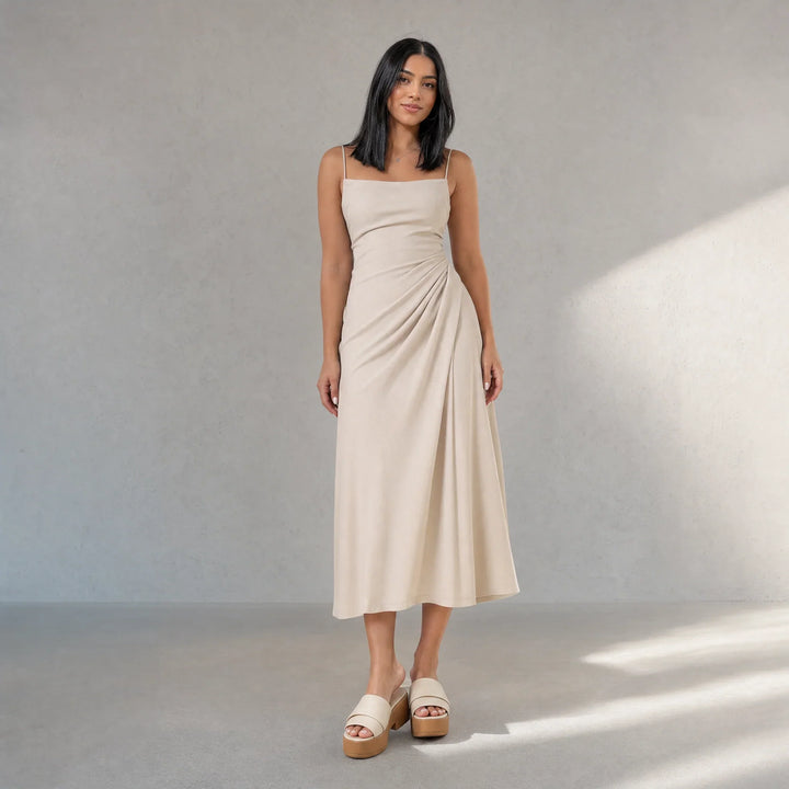 Axelle | Women's Satin Bodycon Square-Neck Spaghetti-Strap Dress