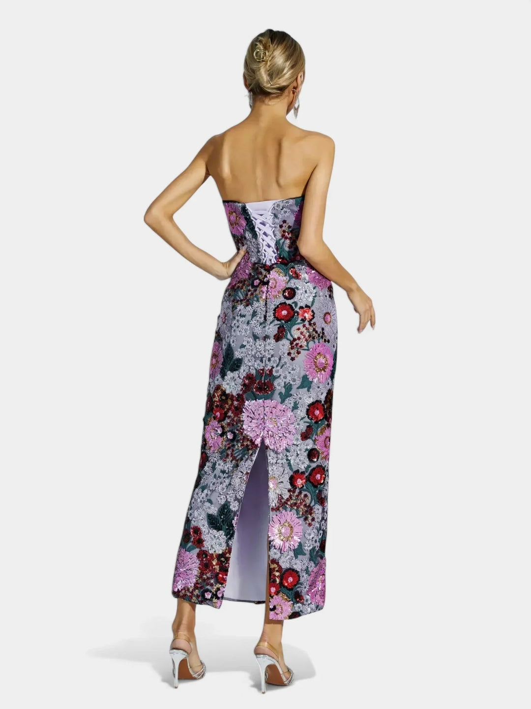 Gwendolyn | Women's Sequin Strapless Floral Maxi Dress