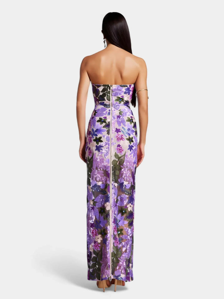 Gwendolyn | Women's Sequin Strapless Floral Maxi Dress