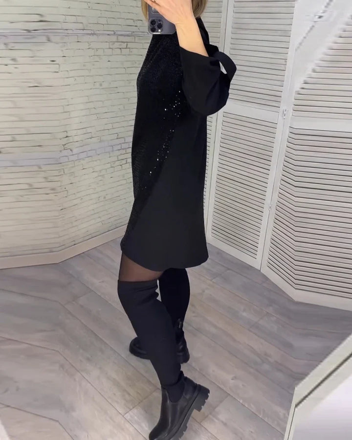 Monique | Women's Sequin Shift Crew-Neck Long-Sleeve Dress