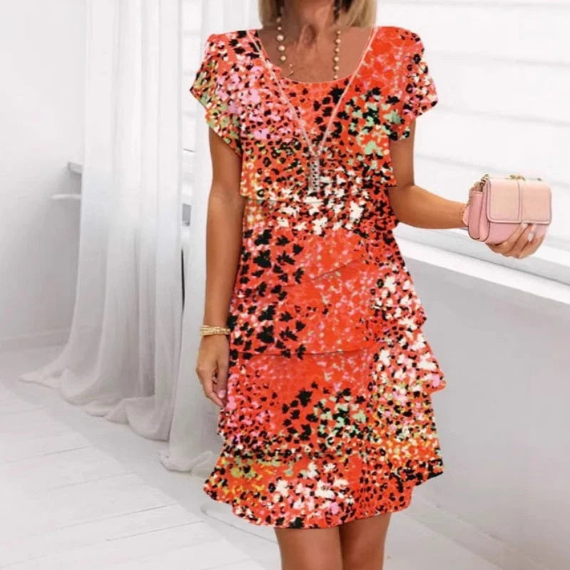 Liesel | Women's Sequin Tiered Scoop-Neck Flutter-Sleeve Dress