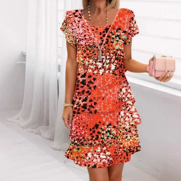 Liesel | Women's Sequin Tiered Scoop-Neck Flutter-Sleeve Dress