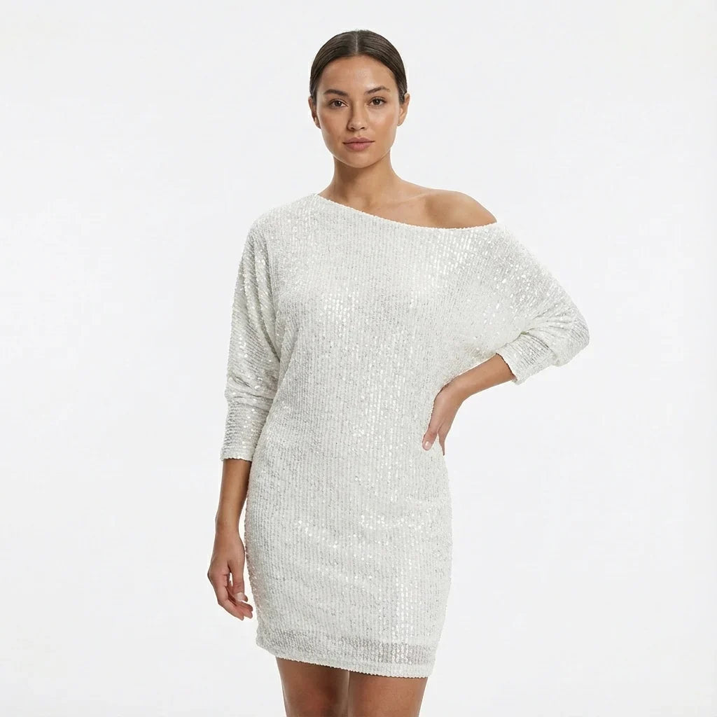 Lorraine | Women's Sequin One-Shoulder Long-Sleeve Mini Dress