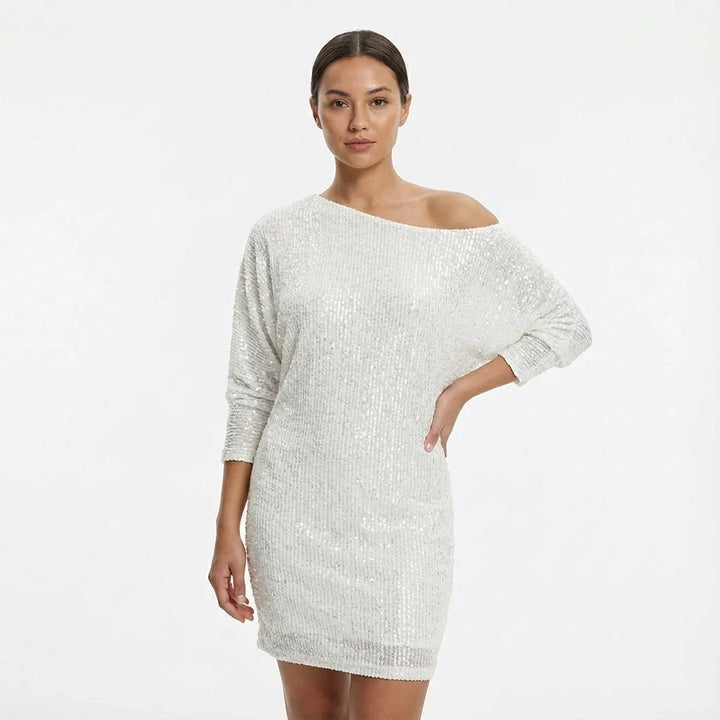 Lorraine | Women's Sequin One-Shoulder Long-Sleeve Mini Dress
