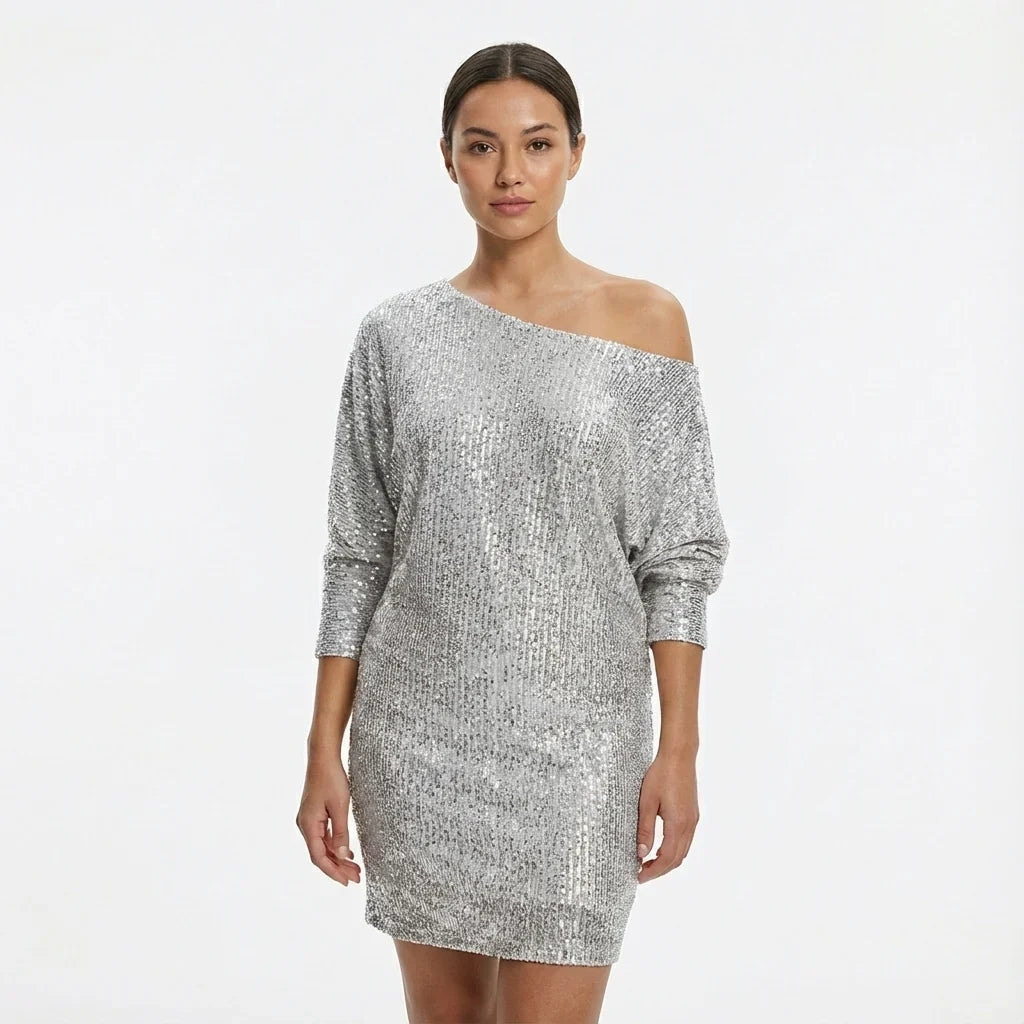 Lorraine | Women's Sequin One-Shoulder Long-Sleeve Mini Dress