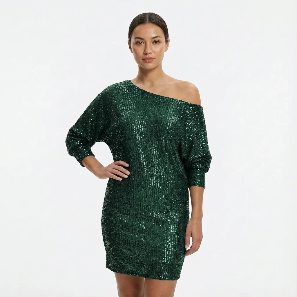 Lorraine | Women's Sequin One-Shoulder Long-Sleeve Mini Dress