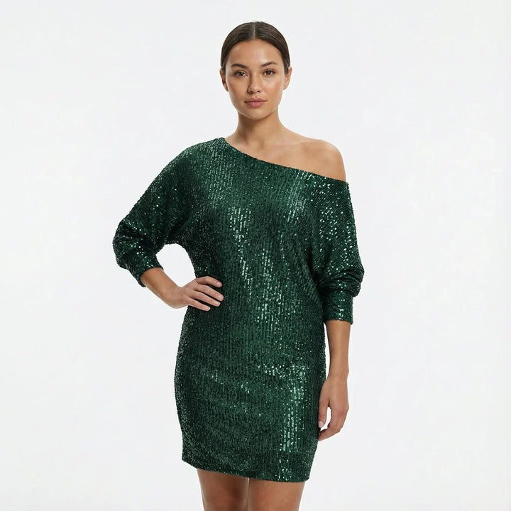 Lorraine | Women's Sequin One-Shoulder Long-Sleeve Mini Dress
