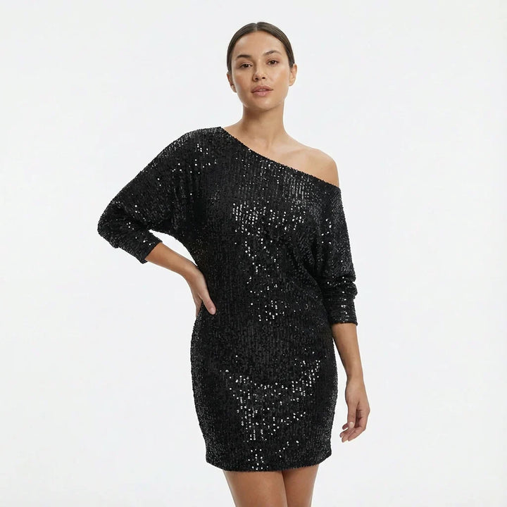 Lorraine | Women's Sequin One-Shoulder Long-Sleeve Mini Dress
