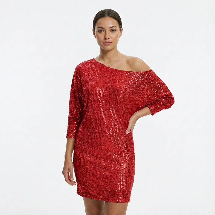 Lorraine | Women's Sequin One-Shoulder Long-Sleeve Mini Dress