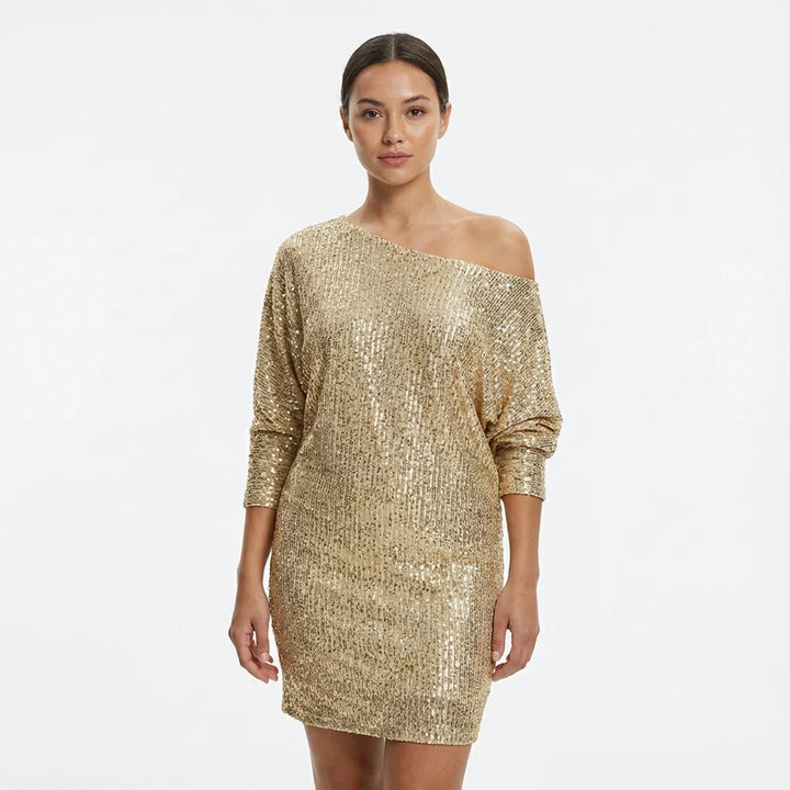 Lorraine | Women's Sequin One-Shoulder Long-Sleeve Mini Dress