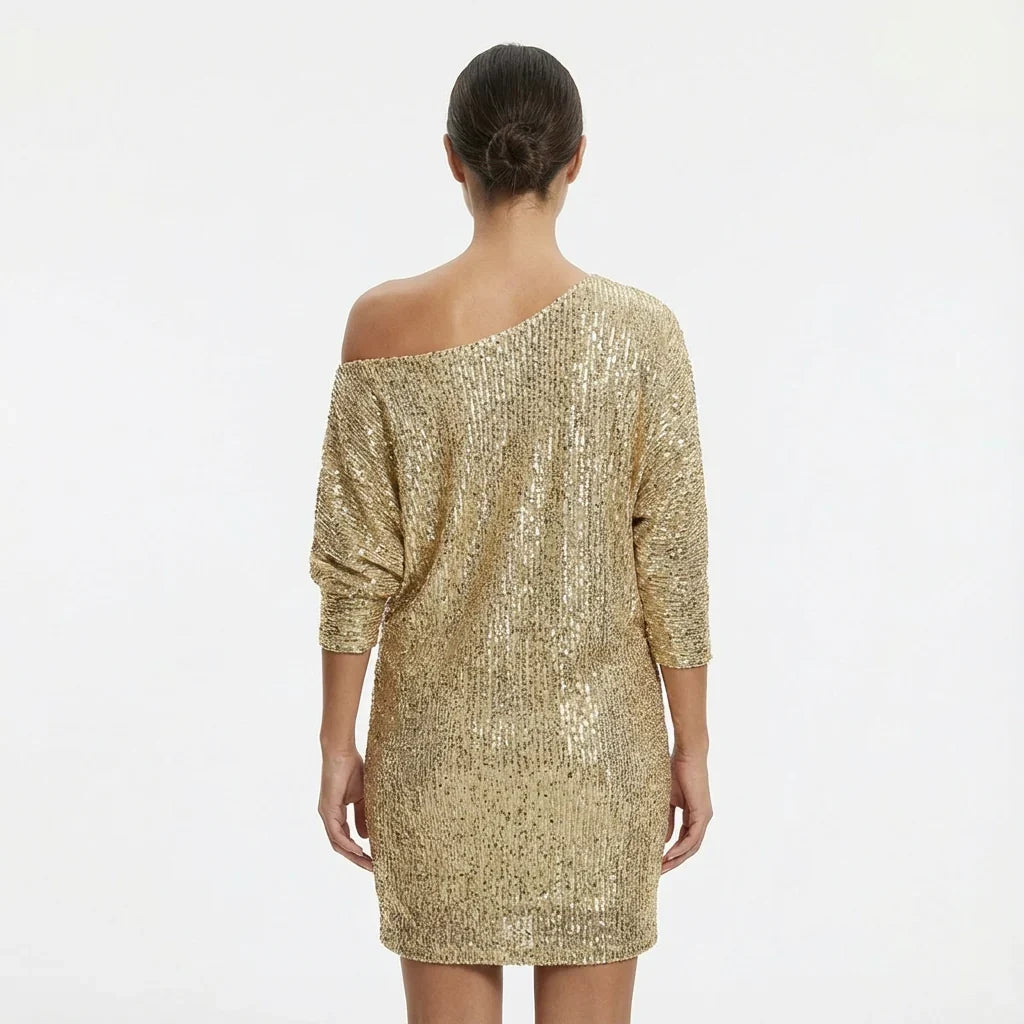 Lorraine | Women's Sequin One-Shoulder Long-Sleeve Mini Dress