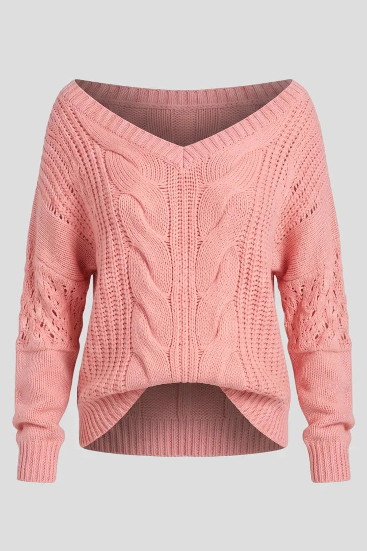 Morgane | Women's Cable-Knit V-Neck Long-Sleeve Oversized Sweater