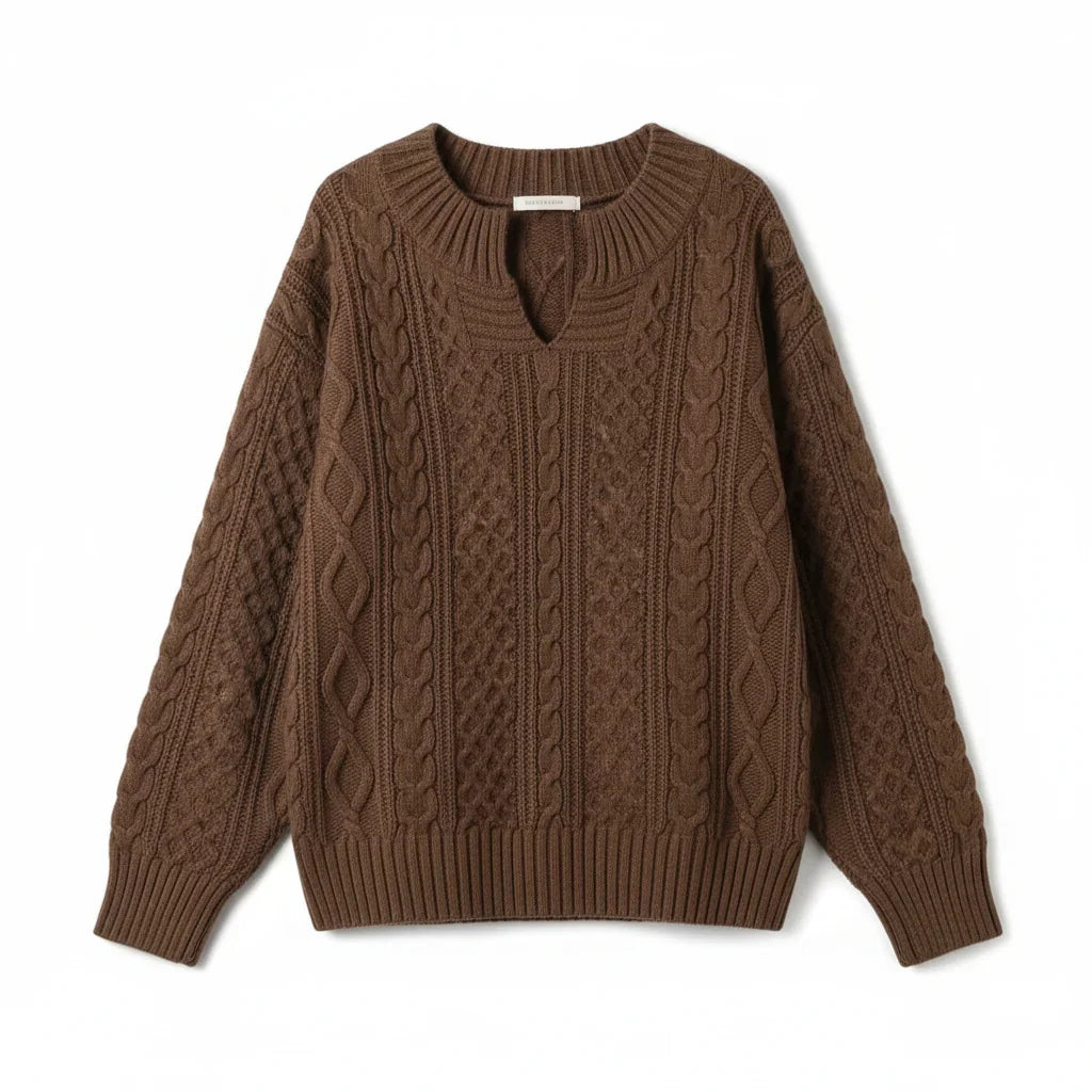 Olympe | Women's Cable-Knit V-Neck Long-Sleeve Relaxed Cardigan