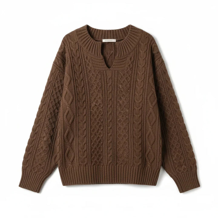 Olympe | Women's Cable-Knit V-Neck Long-Sleeve Relaxed Cardigan