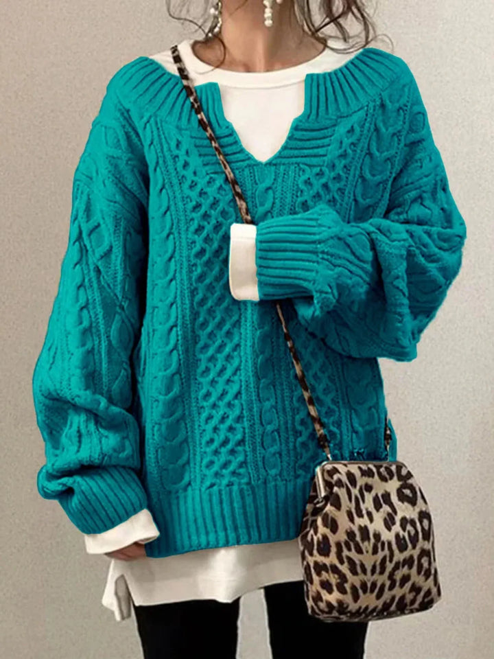 Olympe | Women's Cable-Knit V-Neck Long-Sleeve Relaxed Cardigan