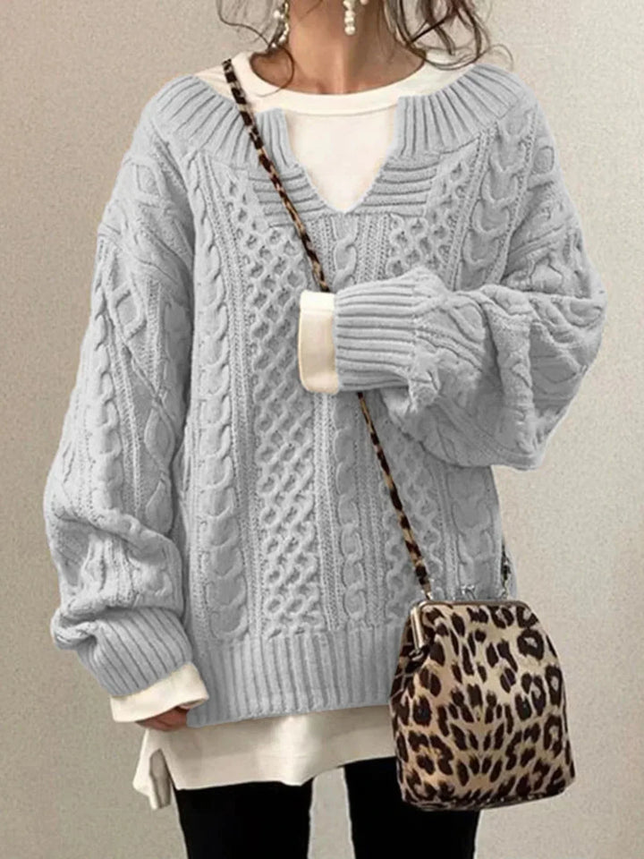 Olympe | Women's Cable-Knit V-Neck Long-Sleeve Relaxed Cardigan