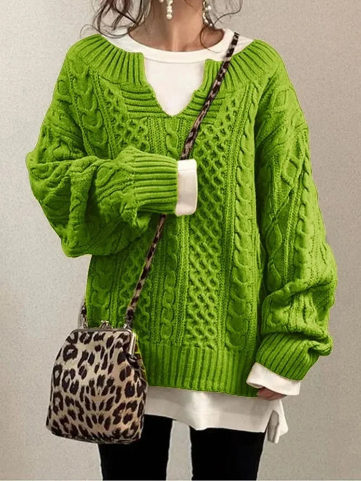 Olympe | Women's Cable-Knit V-Neck Long-Sleeve Relaxed Cardigan