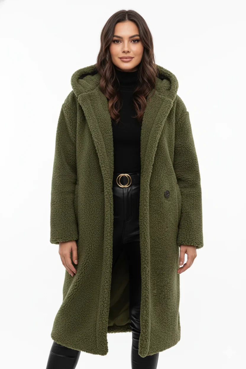 Pelagia | Women's Teddy Hooded Button-Front Oversized Coat