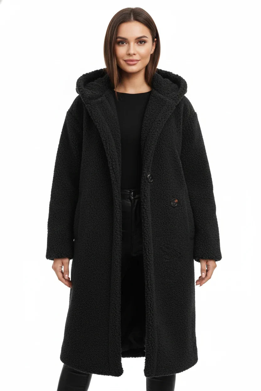 Pelagia | Women's Teddy Hooded Button-Front Oversized Coat