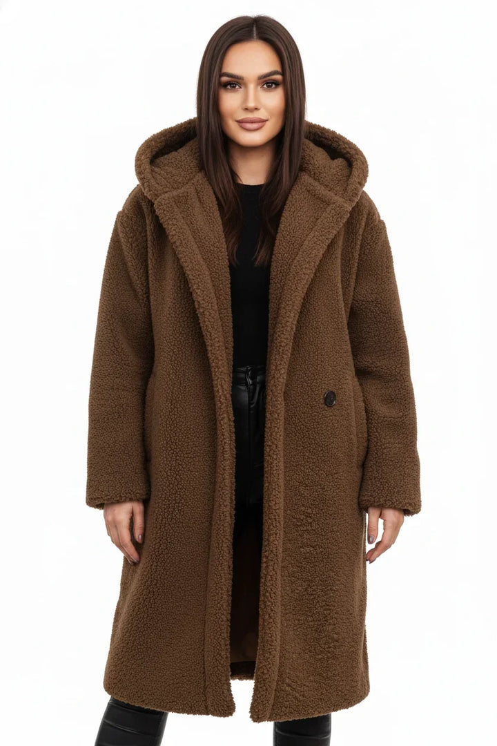 Pelagia | Women's Teddy Hooded Button-Front Oversized Coat
