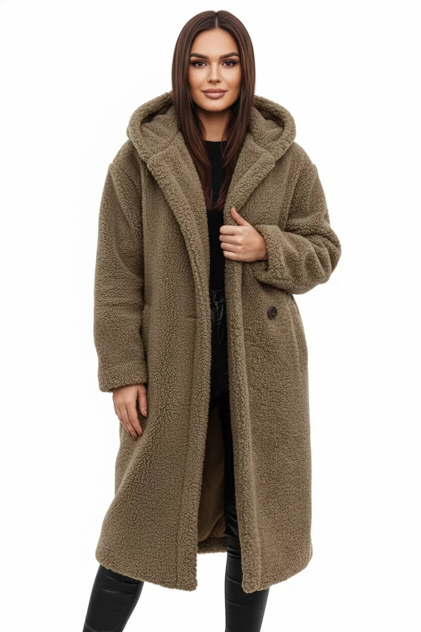 Pelagia | Women's Teddy Hooded Button-Front Oversized Coat