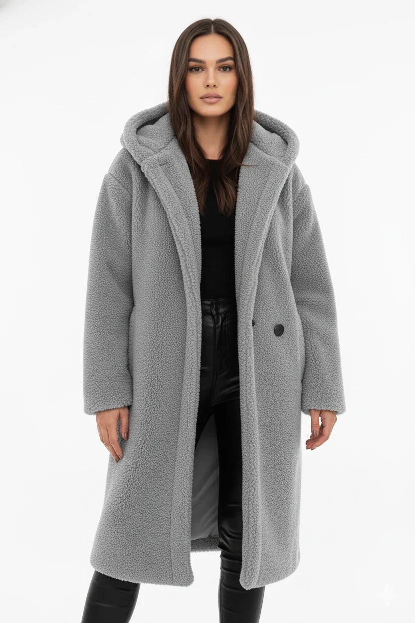Pelagia | Women's Teddy Hooded Button-Front Oversized Coat