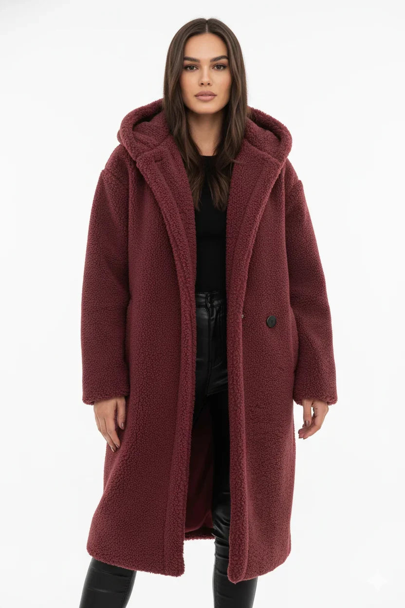 Pelagia | Women's Teddy Hooded Button-Front Oversized Coat