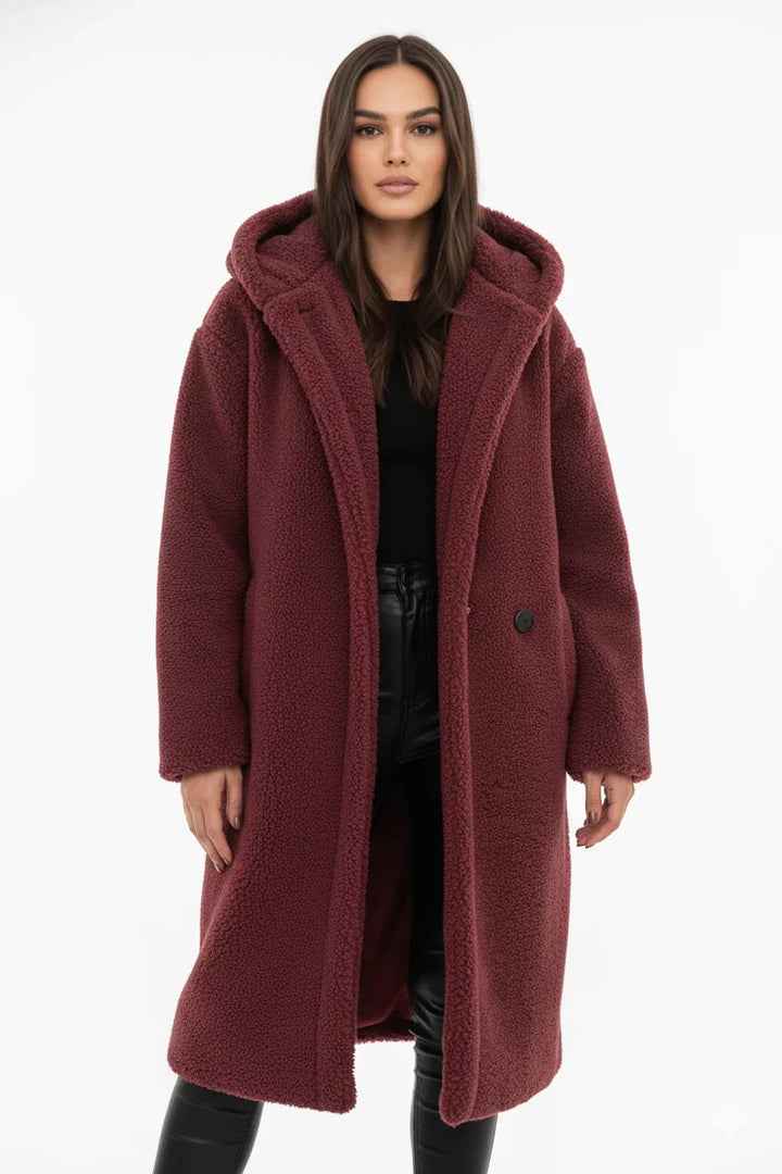 Pelagia | Women's Teddy Hooded Button-Front Oversized Coat