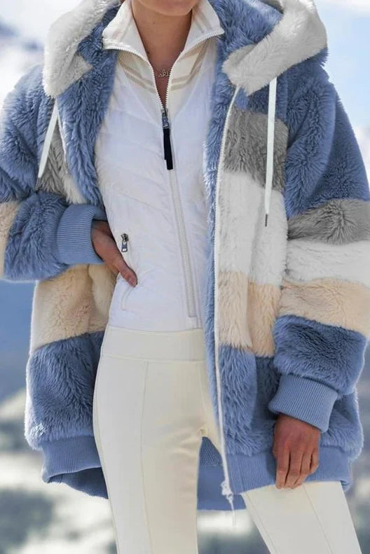 Margarethe | Women's Sherpa Hooded Zip-Front Oversized Coat