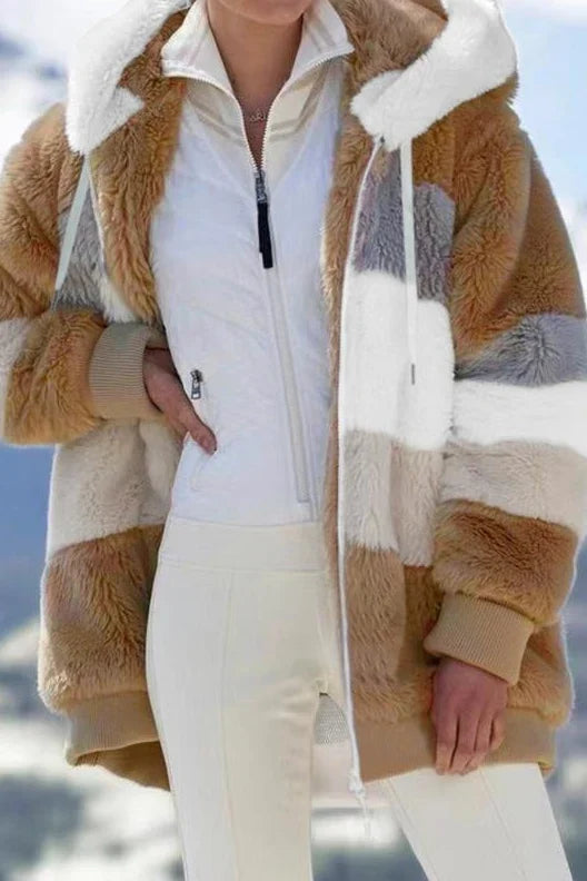 Margarethe | Women's Sherpa Hooded Zip-Front Oversized Coat