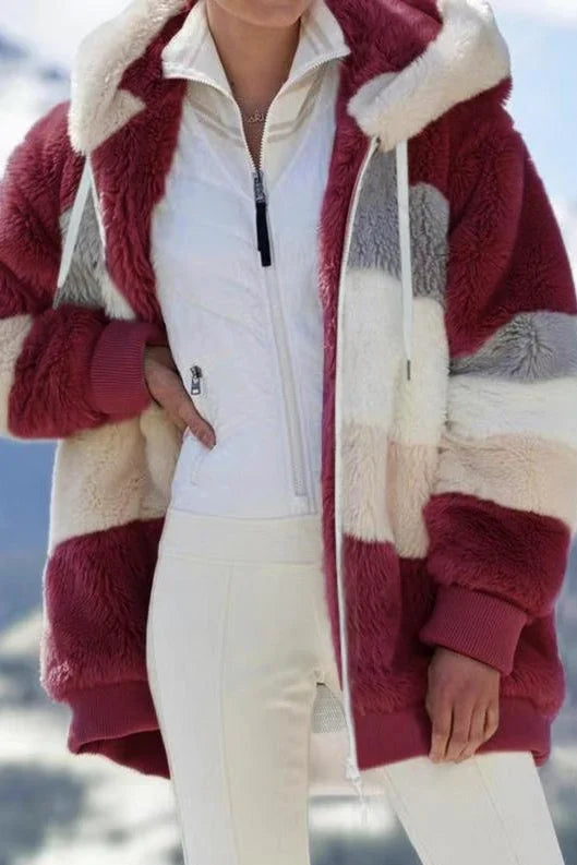 Margarethe | Women's Sherpa Hooded Zip-Front Oversized Coat