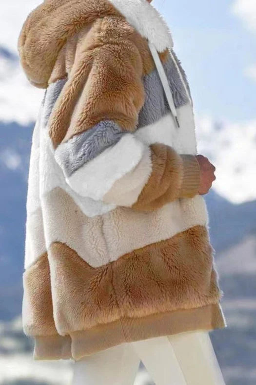Margarethe | Women's Sherpa Hooded Zip-Front Oversized Coat