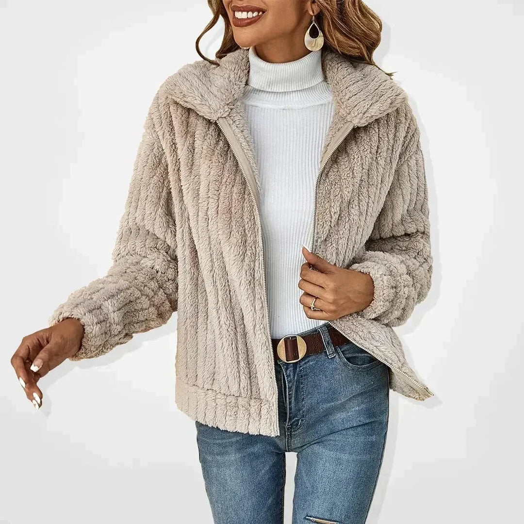Ninette | Women's Sherpa Lapel Zip-Front Oversized Coat