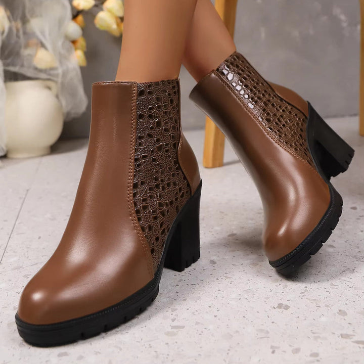 Florabel | Women's Croc-Embossed Block-Heel Round-Toe Ankle Boots