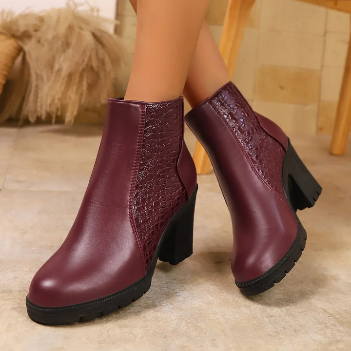 Florabel | Women's Croc-Embossed Block-Heel Round-Toe Ankle Boots