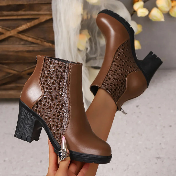 Florabel | Women's Croc-Embossed Block-Heel Round-Toe Ankle Boots