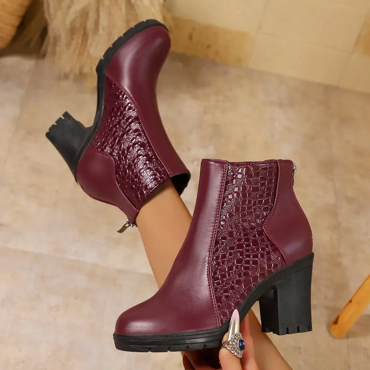 Florabel | Women's Croc-Embossed Block-Heel Round-Toe Ankle Boots