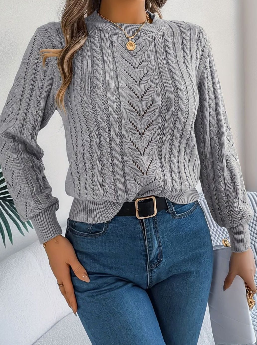 Norberta | Women's Cable-Knit Crew-Neck Long-Sleeve Relaxed Sweater