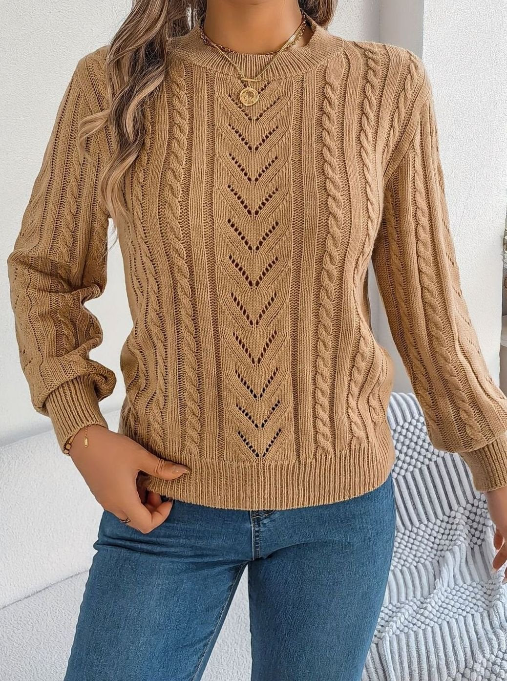 Norberta | Women's Cable-Knit Crew-Neck Long-Sleeve Relaxed Sweater
