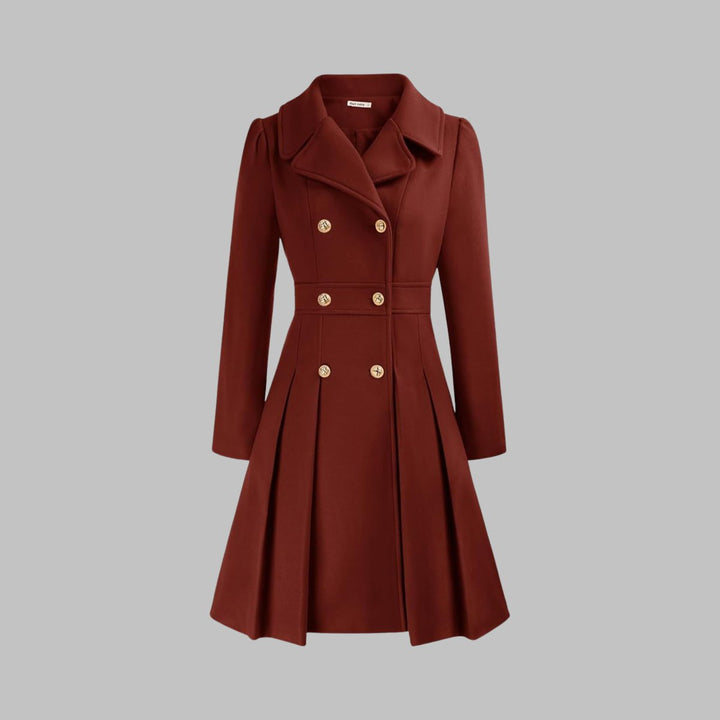 Marguerite | Women's Notch-Collar Double-Breasted Pleated A-Line Overcoat