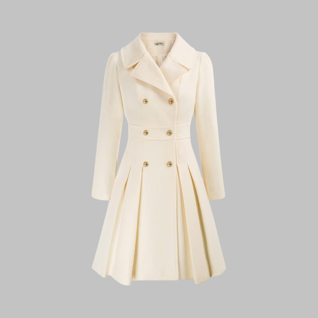 Marguerite | Women's Notch-Collar Double-Breasted Pleated A-Line Overcoat