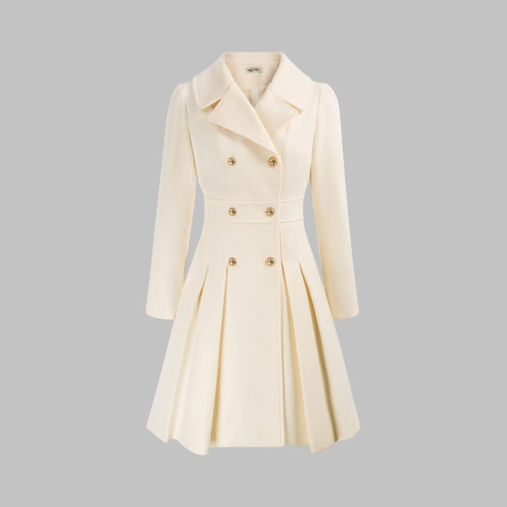 Marguerite | Women's Notch-Collar Double-Breasted Pleated A-Line Overcoat