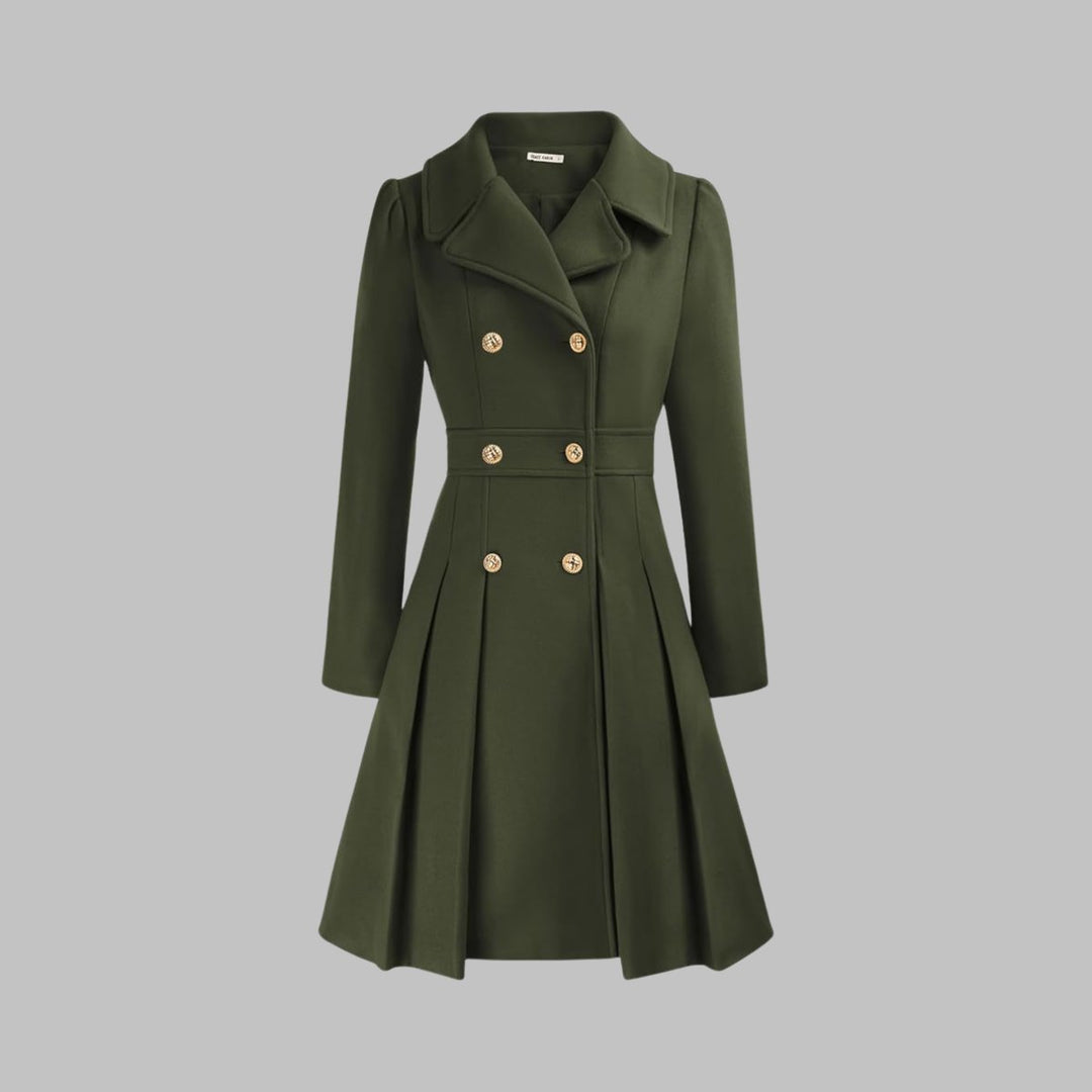 Marguerite | Women's Notch-Collar Double-Breasted Pleated A-Line Overcoat