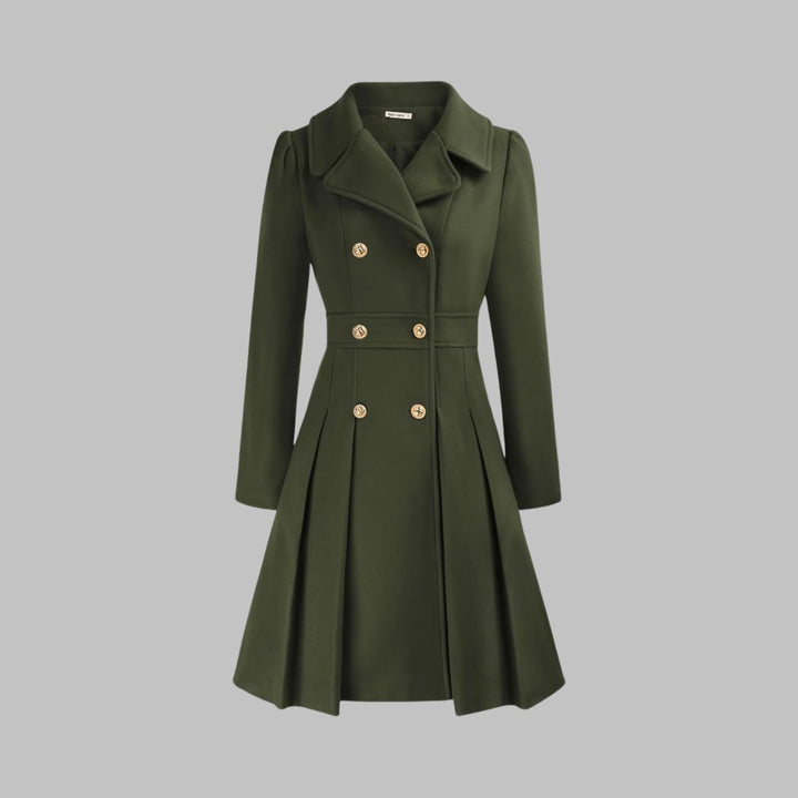 Marguerite | Women's Notch-Collar Double-Breasted Pleated A-Line Overcoat