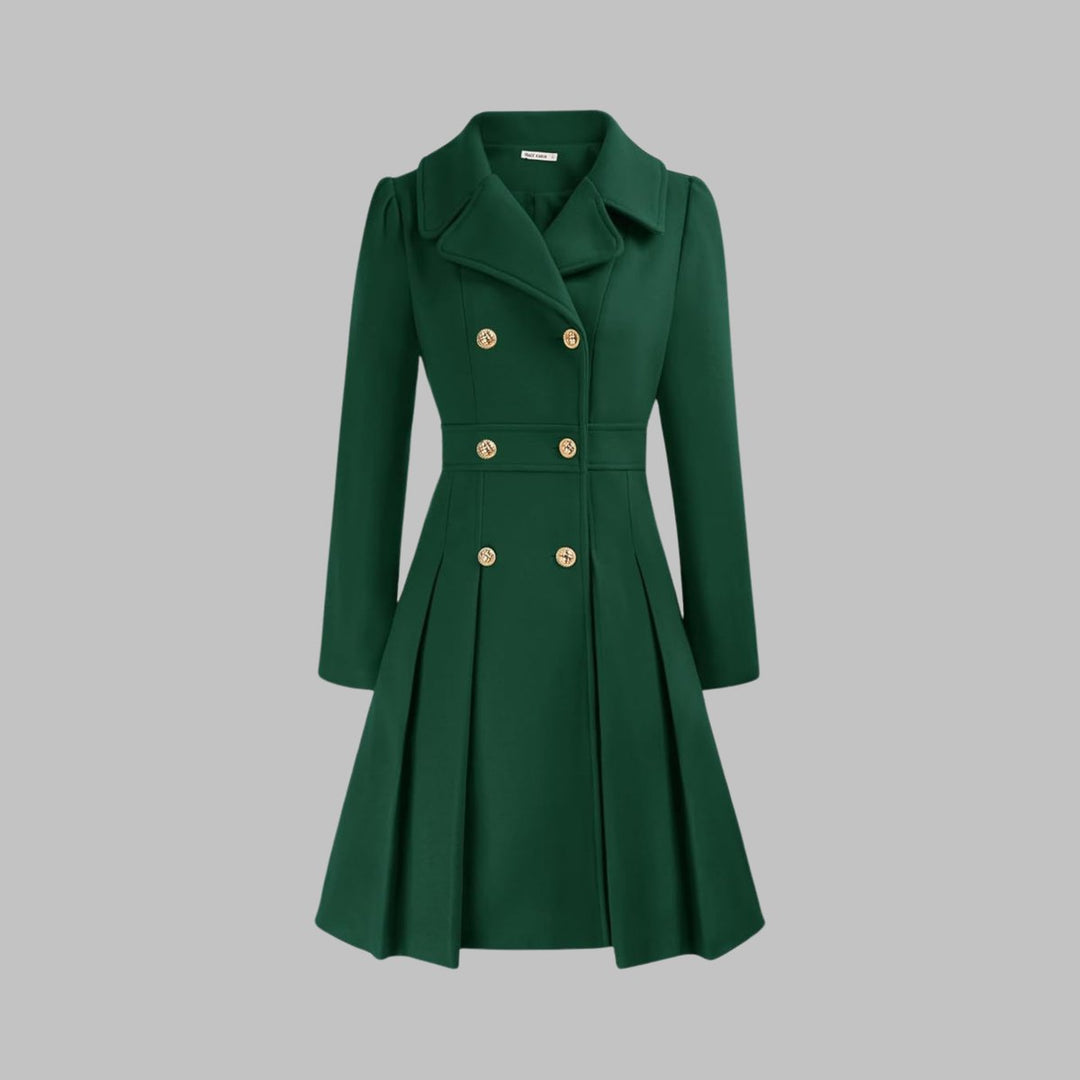 Marguerite | Women's Notch-Collar Double-Breasted Pleated A-Line Overcoat