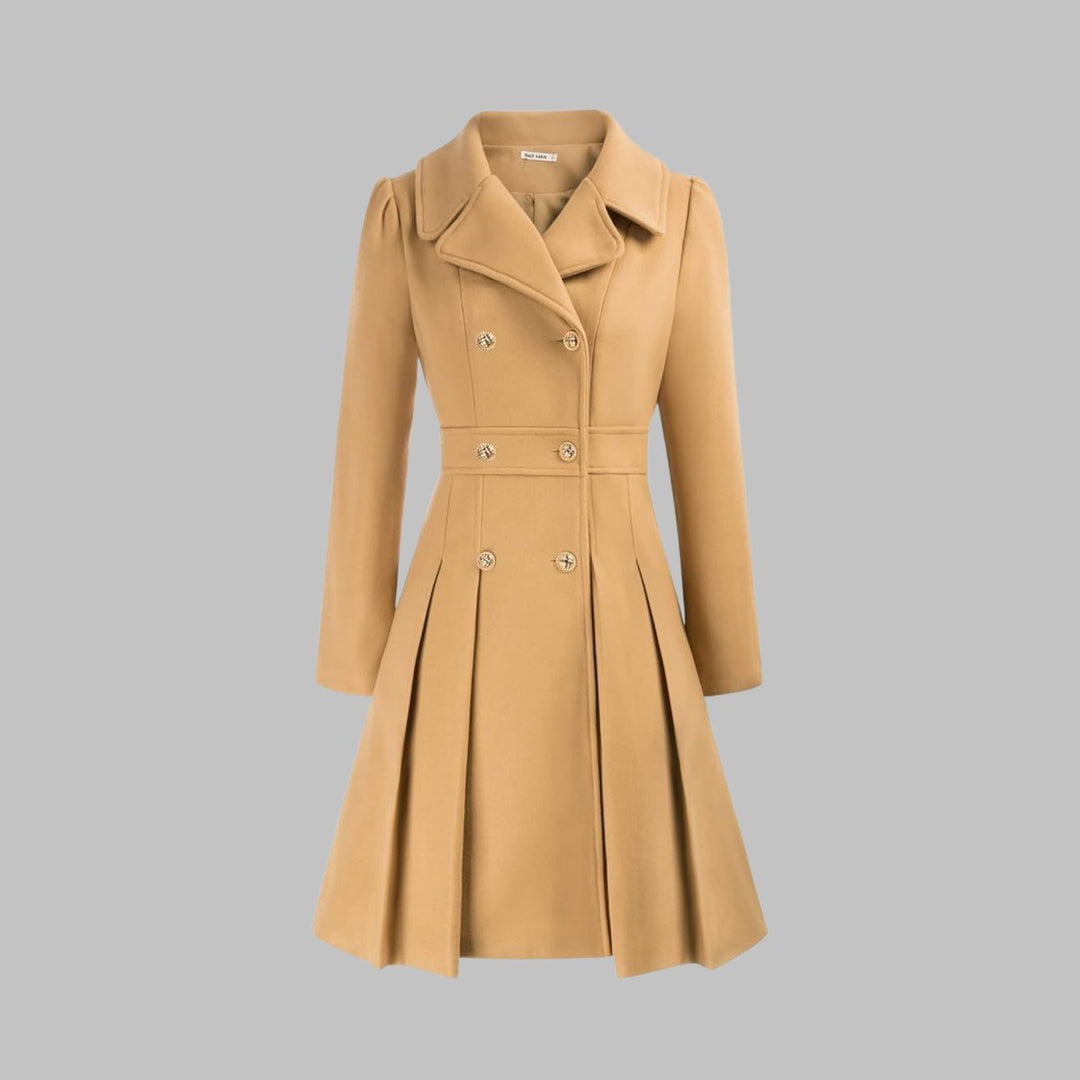 Marguerite | Women's Notch-Collar Double-Breasted Pleated A-Line Overcoat