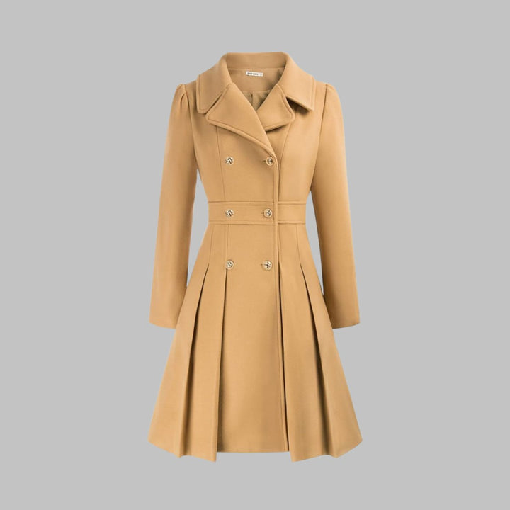 Marguerite | Women's Notch-Collar Double-Breasted Pleated A-Line Overcoat
