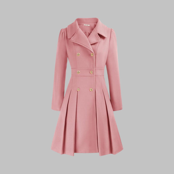 Marguerite | Women's Notch-Collar Double-Breasted Pleated A-Line Overcoat