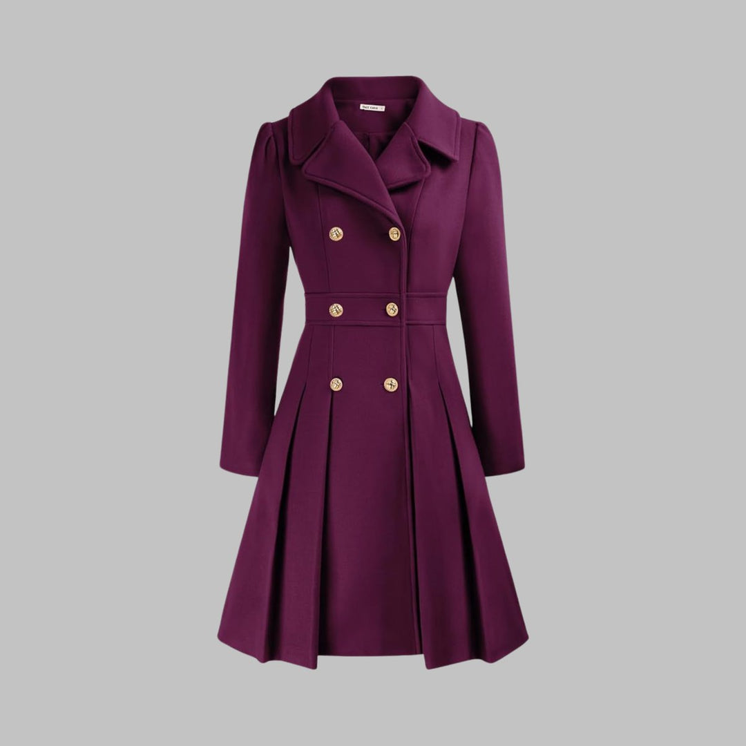 Marguerite | Women's Notch-Collar Double-Breasted Pleated A-Line Overcoat
